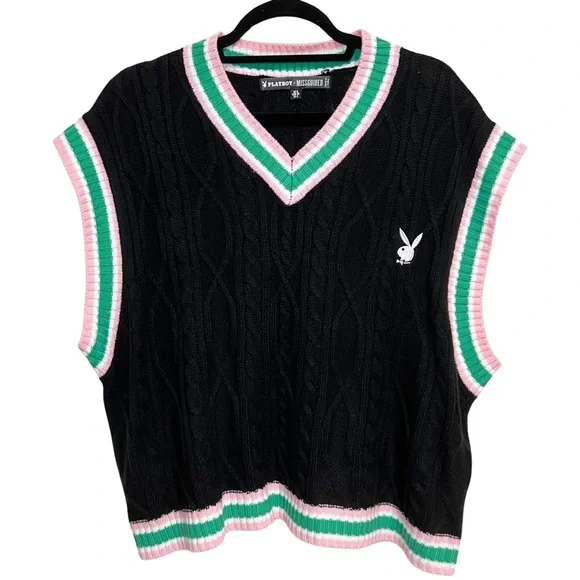 Playboy x Missguided Black Oversized Cricket Knit Vest - Picture 3 of 5